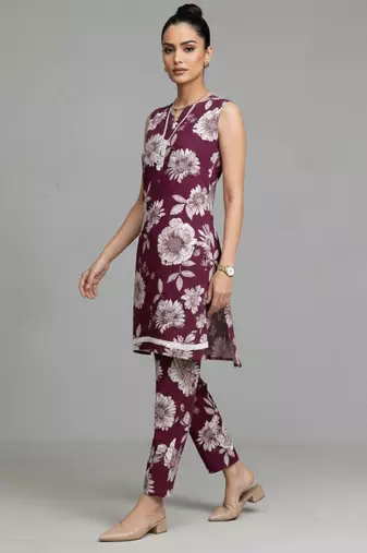 women floral printed regular cotton workwear kurta with trousers