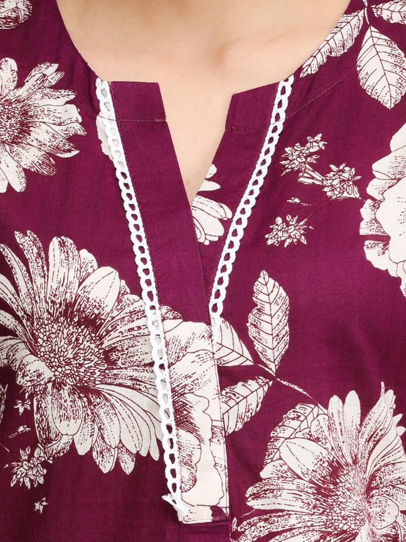women floral printed regular cotton workwear kurta with trousers