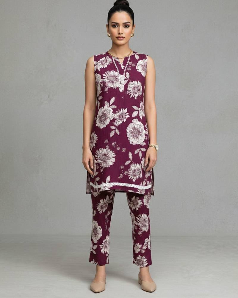 women floral printed regular cotton workwear kurta with trousers