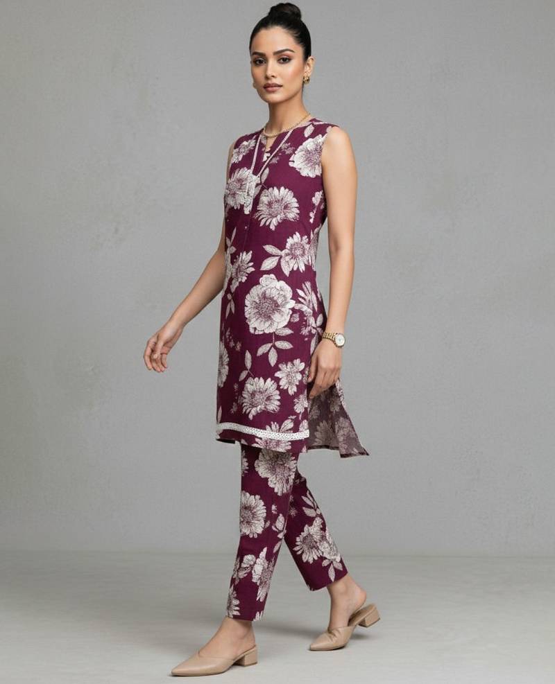 women floral printed regular cotton workwear kurta with trousers