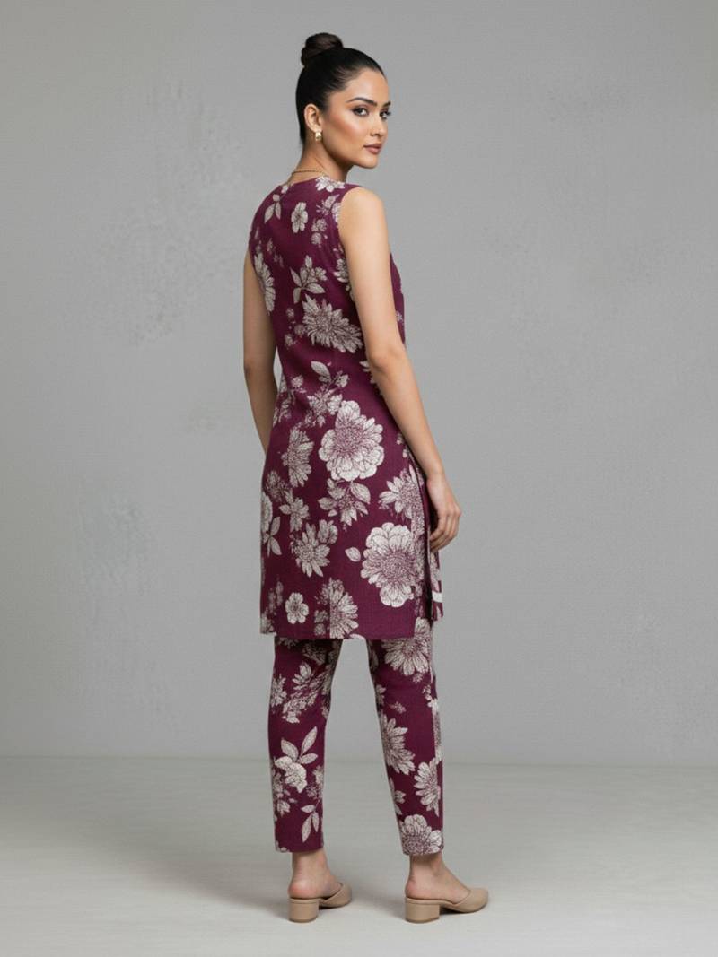 women floral printed regular cotton workwear kurta with trousers