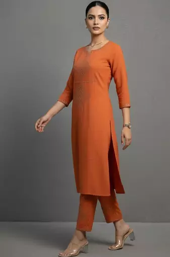women ethnic motifs embroidered regular thread work workwear kurta with trousers