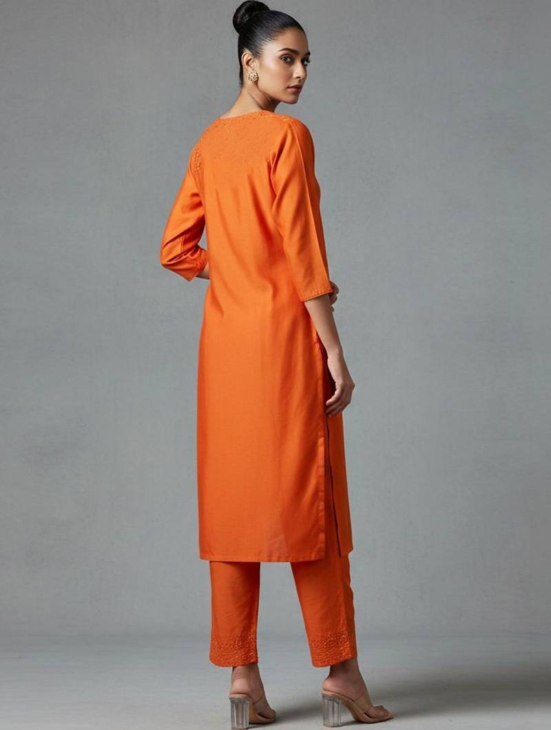 women ethnic motifs embroidered regular thread work workwear kurta with trousers