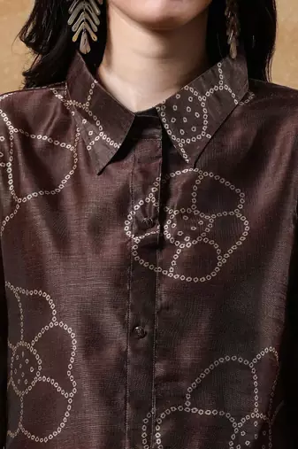 women bandhani printed regular chanderi silk workwear kurta with trousers
