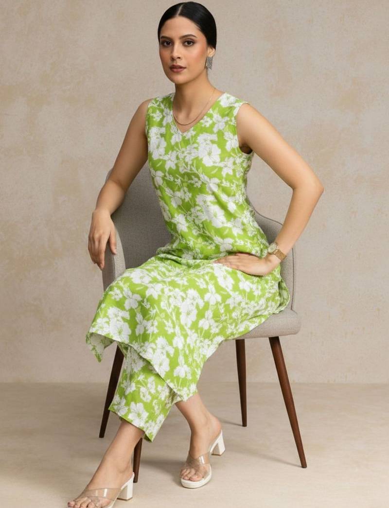 everyday workwear printed floral printed regular kurta with trousers