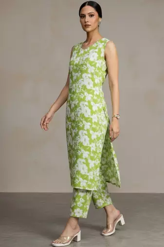 everyday workwear printed floral printed regular kurta with trousers