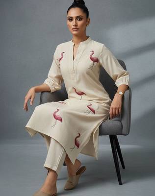 women animal printed regular workwear kurta with trousers 1