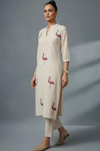 women animal printed regular workwear kurta with trousers