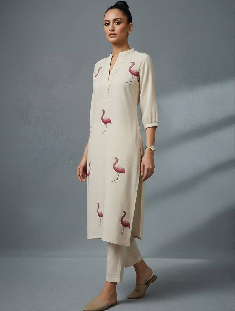 women animal printed regular workwear kurta with trousers