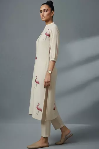 women animal printed regular workwear kurta with trousers