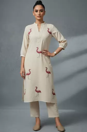women animal printed regular workwear kurta with trousers