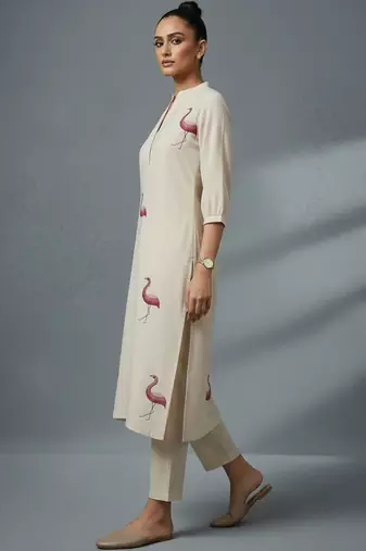 women animal printed regular workwear kurta with trousers