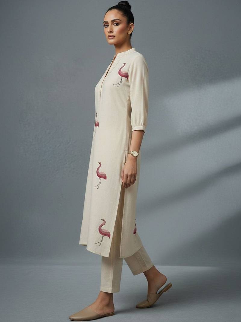 women animal printed regular workwear kurta with trousers