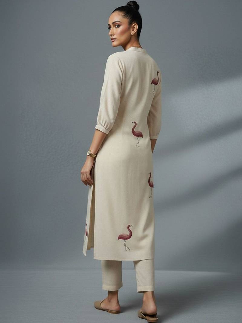 women animal printed regular workwear kurta with trousers