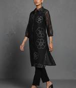 women floral printed office chanderi silk kurta with trousers