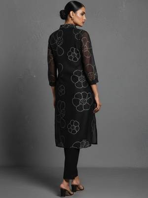women floral printed office chanderi silk kurta with trousers 2