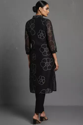 women floral printed office chanderi silk kurta with trousers