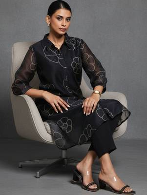 women floral printed office chanderi silk kurta with trousers 4