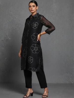 women floral printed office chanderi silk kurta with trousers 5