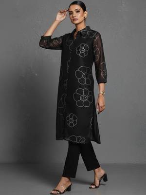 women floral printed office chanderi silk kurta with trousers 6