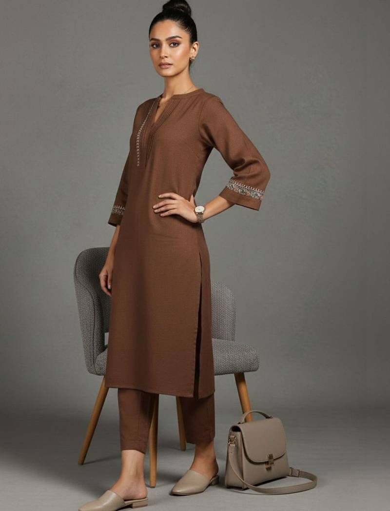 women embroidered sleek thread work work kurta with trousers