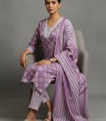 women ethnic motifs printed regular workwear kurta with trousers & with dupatta