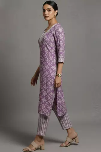 women ethnic motifs printed regular workwear kurta with trousers & with dupatta