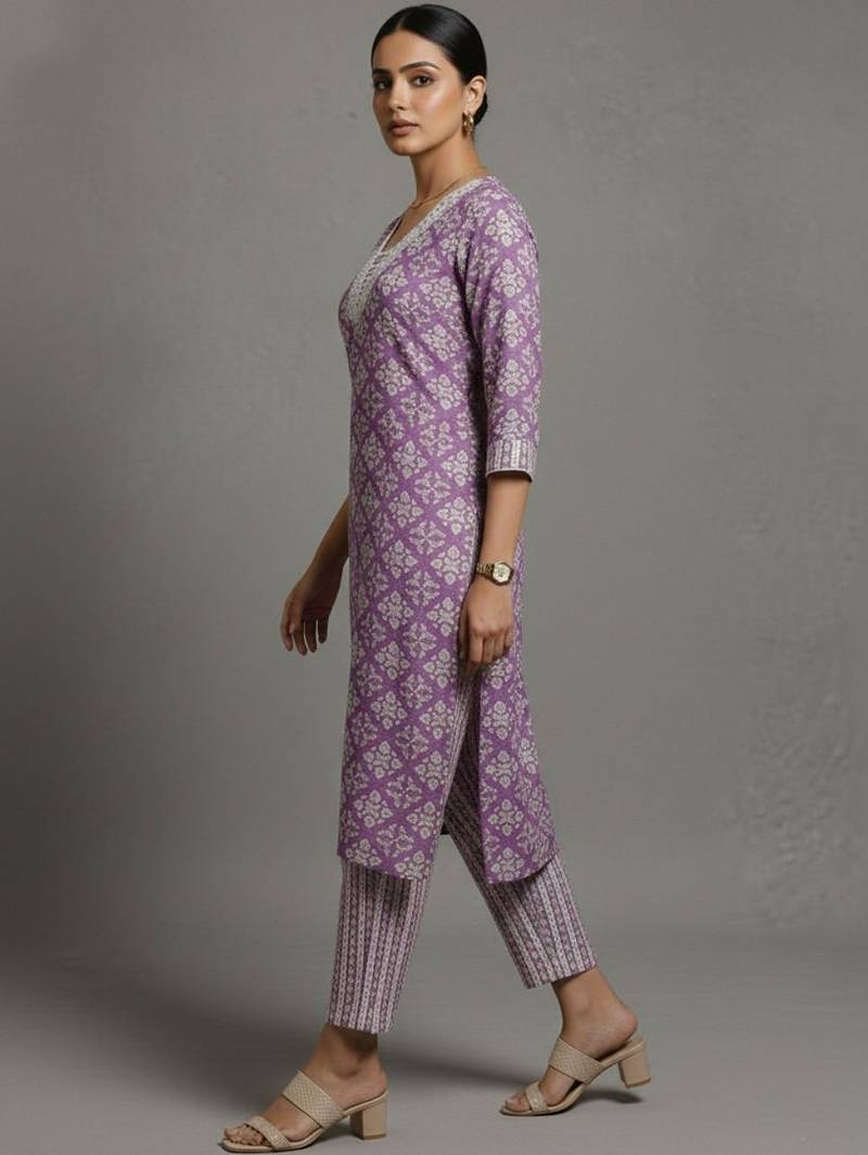 women ethnic motifs printed regular workwear kurta with trousers & with dupatta