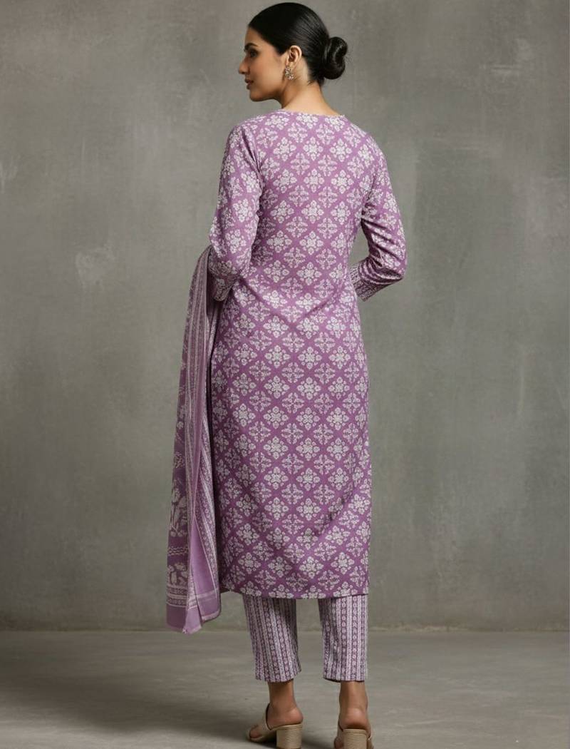 women ethnic motifs printed regular workwear kurta with trousers & with dupatta