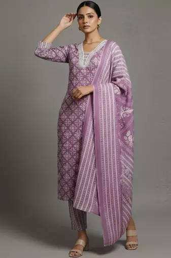 women ethnic motifs printed regular workwear kurta with trousers & with dupatta