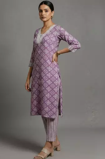 women ethnic motifs printed regular workwear kurta with trousers & with dupatta