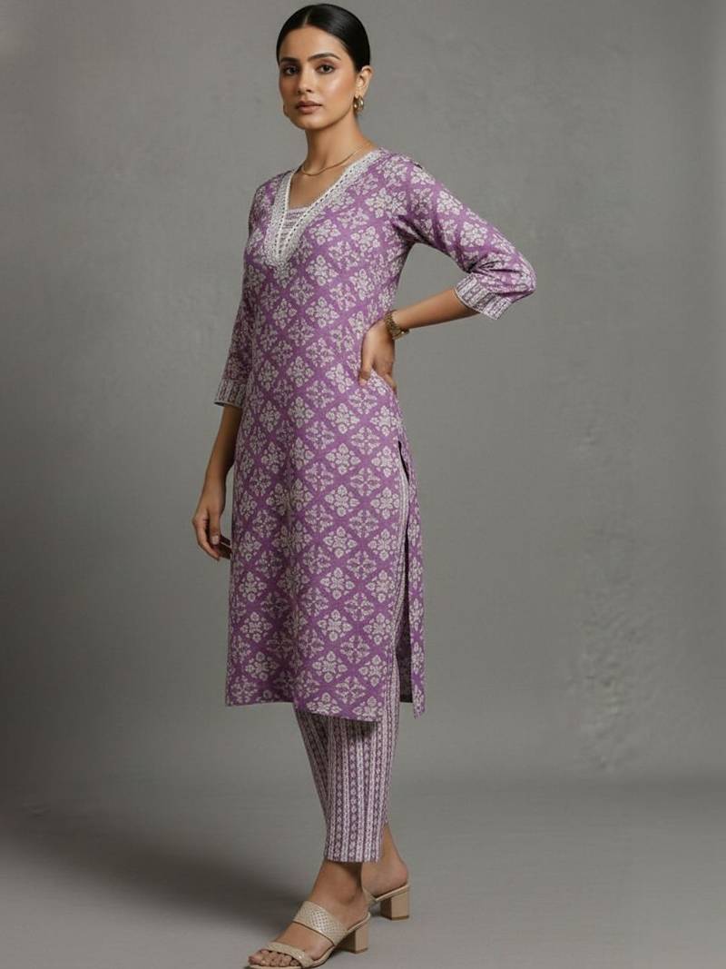 women ethnic motifs printed regular workwear kurta with trousers & with dupatta