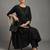 women striped regular thread work silk crepe workwear kurta with trousers