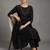 women striped regular thread work silk crepe workwear kurta with trousers