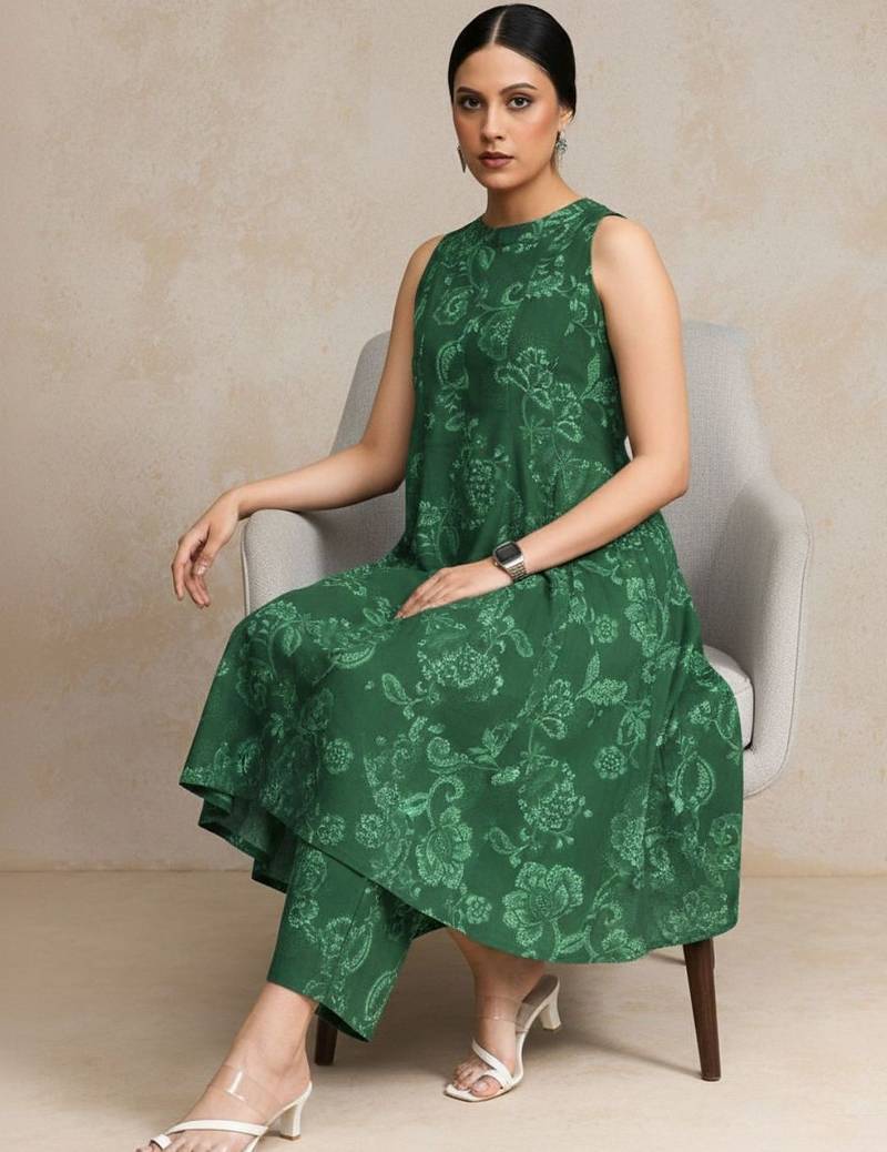 women floral printed urban work kurta with trousers