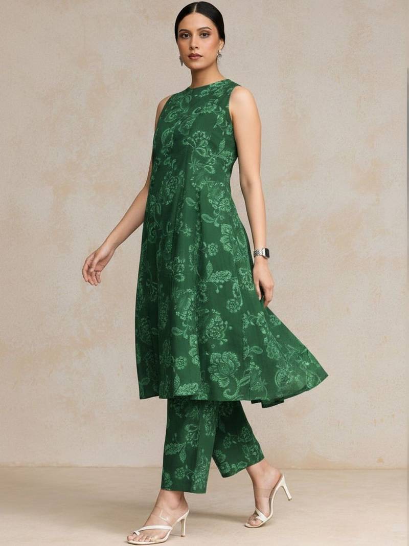 women floral printed urban work kurta with trousers