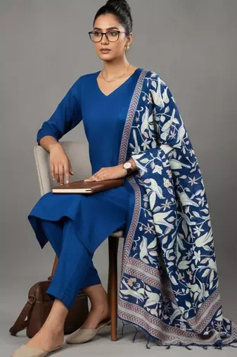 women ethnic motifs ofiice kurta with trousers & dupatta