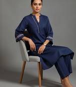 women embroidered thread work smart comfort kurta with trousers