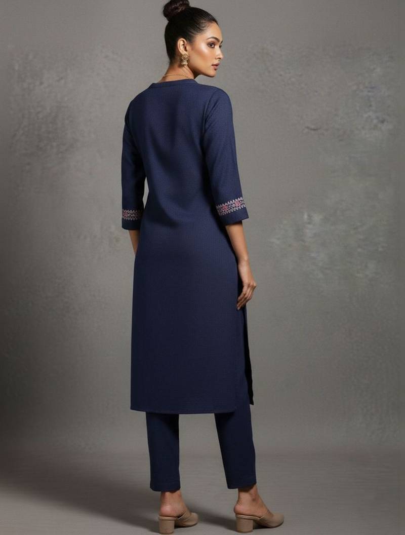 women embroidered thread work smart comfort kurta with trousers