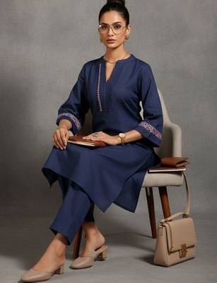 women embroidered thread work smart comfort kurta with trousers 6