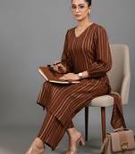 women striped urban sleek silk crepe kurta with trousers