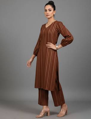 women striped urban sleek silk crepe kurta with trousers 2