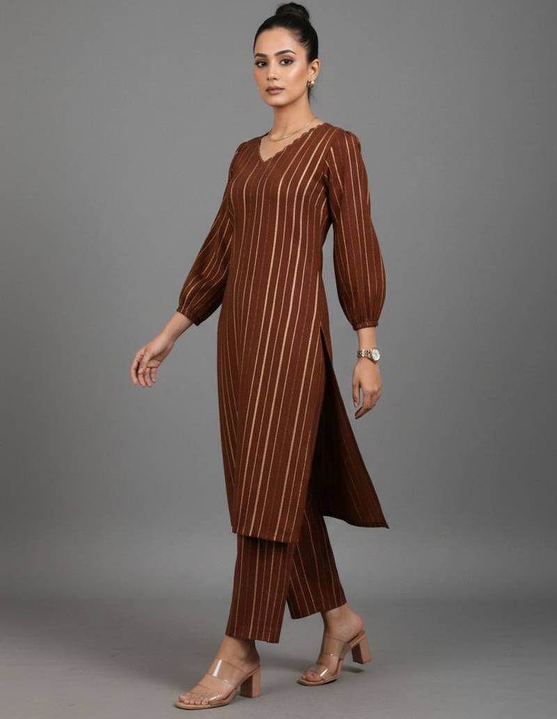 women striped urban sleek silk crepe kurta with trousers