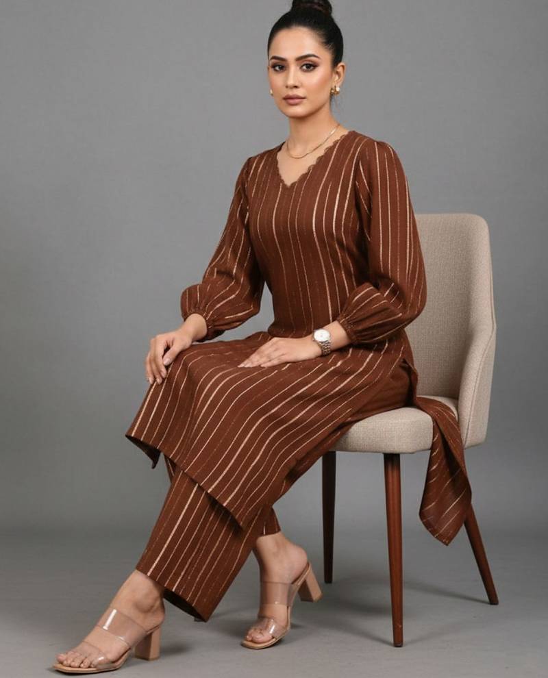 women striped urban sleek silk crepe kurta with trousers
