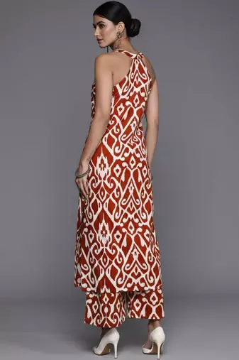 women ethnic motifs printed regular cotton workwear kurta with trousers