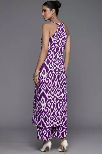 women printed regular cotton workwear kurta with palazzos