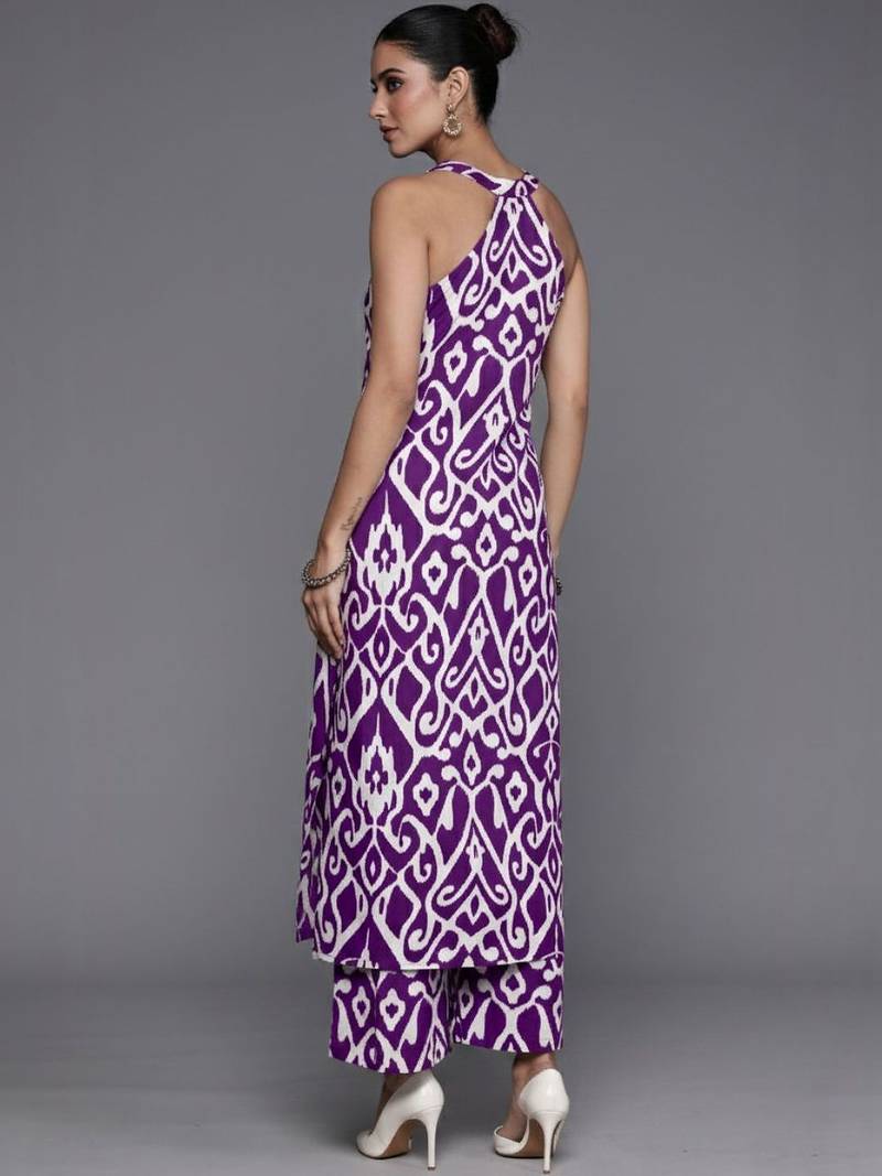 women printed regular cotton workwear kurta with palazzos