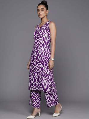 women printed regular cotton workwear kurta with palazzos 3