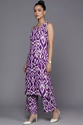 women printed regular cotton workwear kurta with palazzos