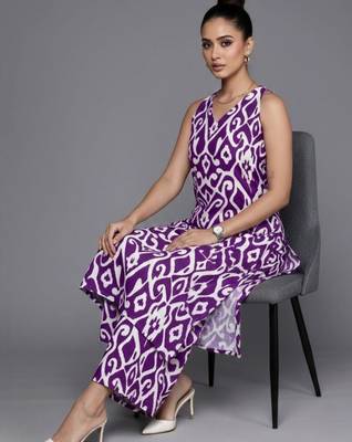 women printed regular cotton workwear kurta with palazzos 5